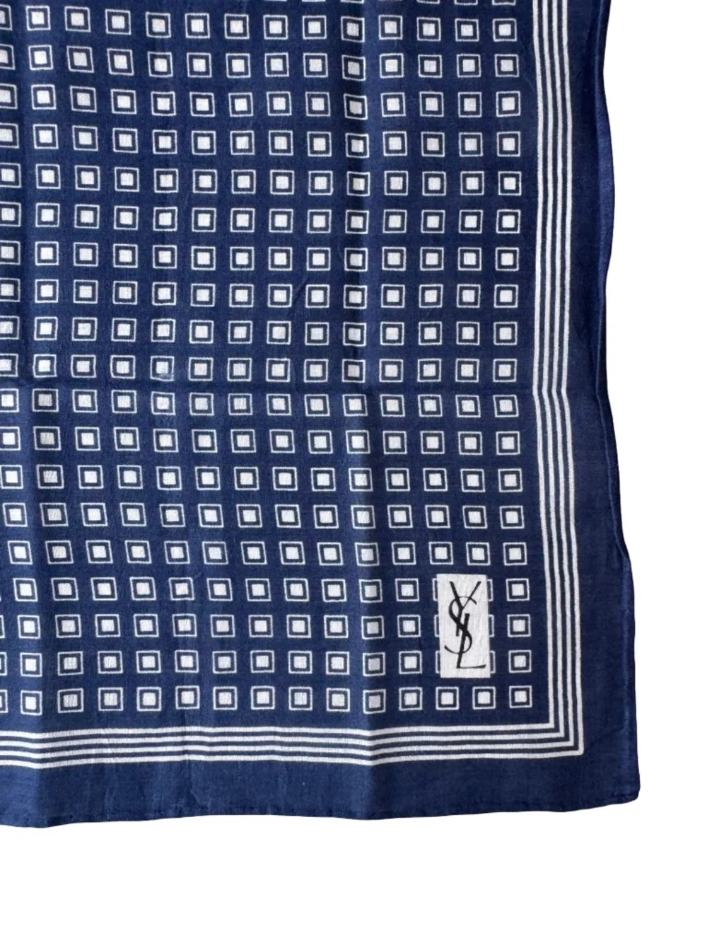 Vintage Yves Saint Laurent Handkerchief Navy Geometric Pocket Square Scarf 17.5